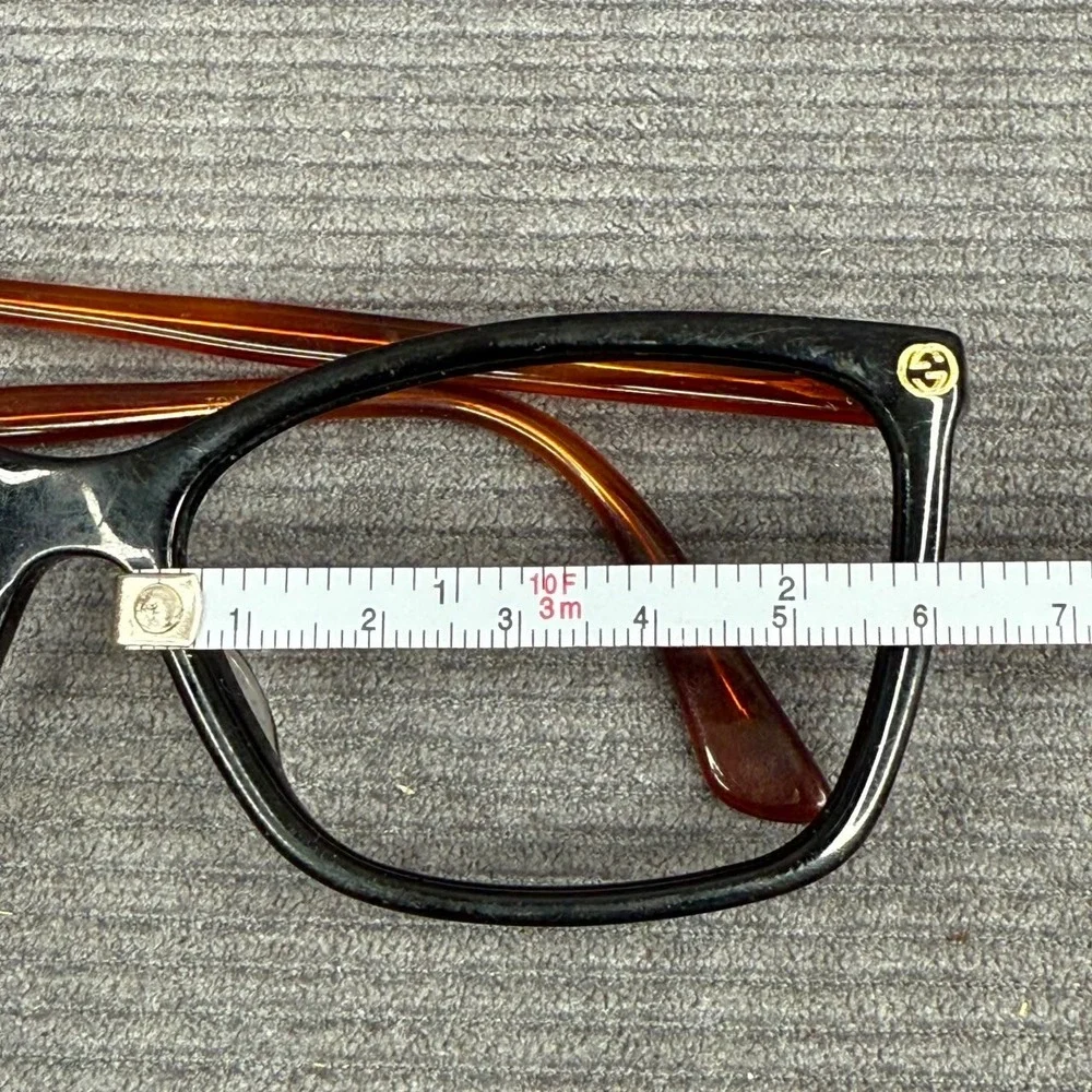 Gucci GG0025O 003 Black Amber Tortoise Cat Eye Eyeglasses Frames 56-14-140
